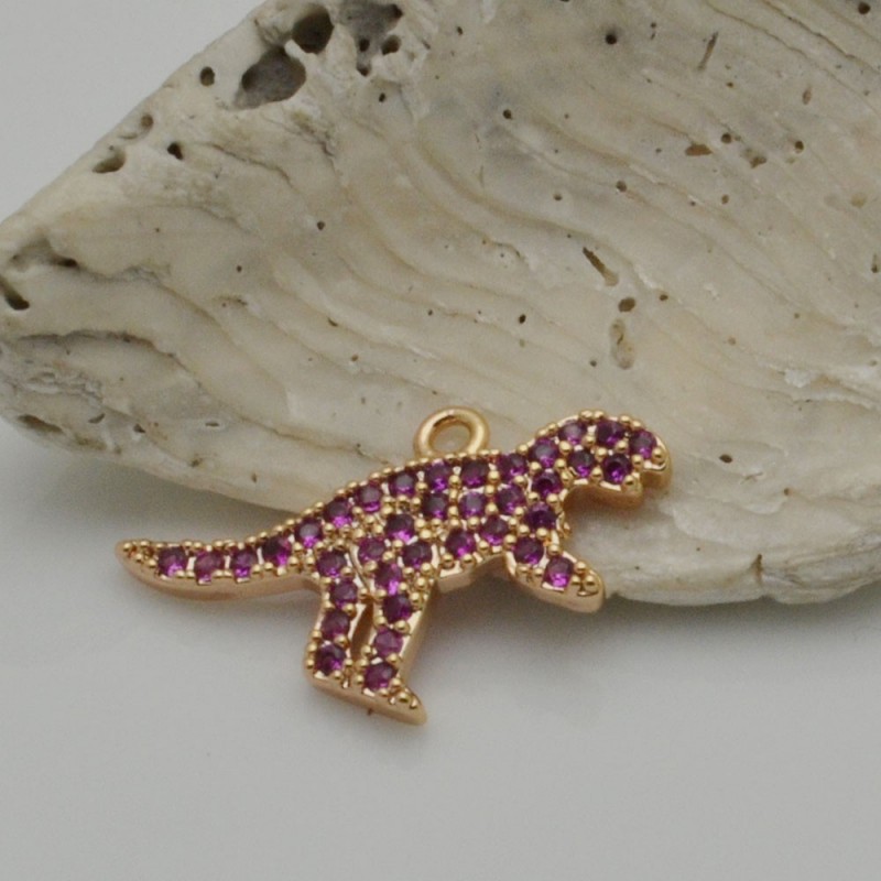 Ciondolo dinosauro in rame oro con zirconi 13x20 mm 1pz Gioie d'Oriente