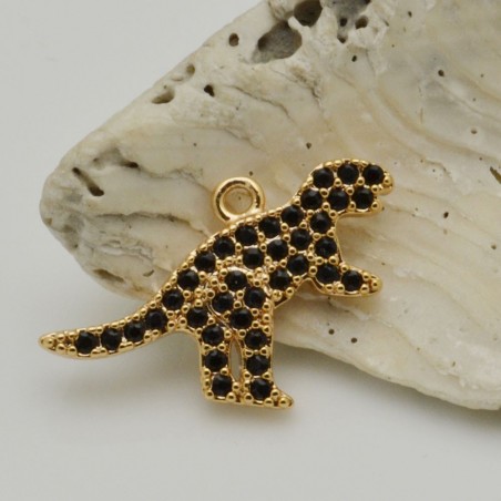 Ciondolo dinosauro in rame oro con zirconi 13x20 mm 1pz Gioie d'Oriente