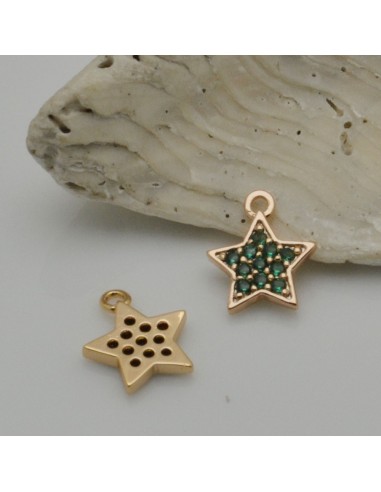 Ciondolo stella in rame dorato con zirconi verdi 8x10 mm 1pz Gioie d'Oriente