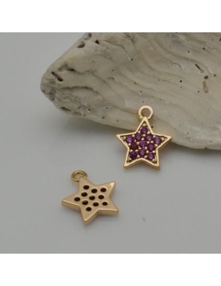 Ciondolo stella in rame dorato con zirconi fucsia 8x10 mm 1pz Gioie d'Oriente