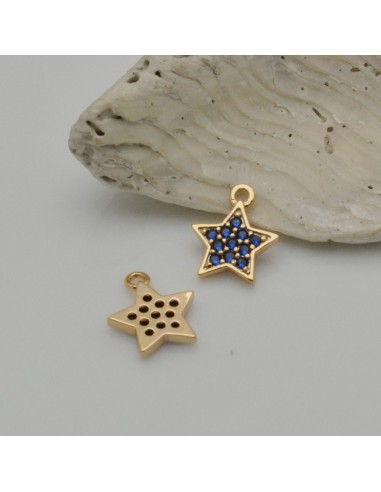 Ciondolo stella in rame dorato con zirconi blu 8x10 mm 1pz Gioie d'Oriente