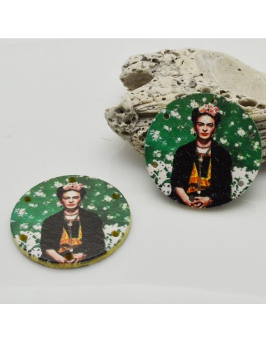 2 PZ Ciondoli Elemento 6 FORI pendente in legno con disegno Frida Kahlo 30 mm