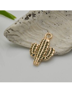 Ciondolo cactus in ottone con zirconi verdi 15x21 mm 1pz Gioie d'Oriente 2