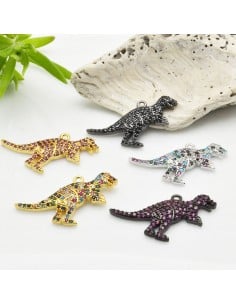 Ciondolo dinosauro in rame con zirconi 18x28 mm 1pz Gioie d'Oriente