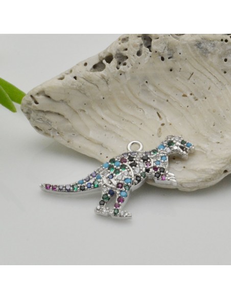Ciondolo dinosauro in rame con zirconi 18x28 mm 1pz Gioie d'Oriente