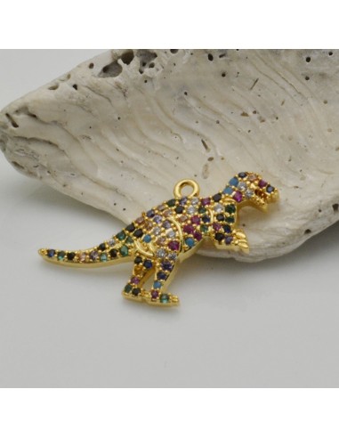 Ciondolo dinosauro in rame con zirconi 18x28 mm 1pz Gioie d'Oriente