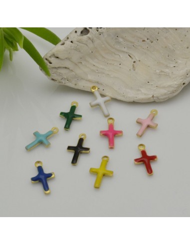 2 PZ ciondoli  forma croce piccoli 6 x 10 mm smaltato sopra e sotto per fai da te