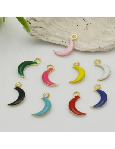 2 PZ ciondoli  forma mezzo luna piccoli 6 x 11 mm smaltato sopra e sotto per fai da te