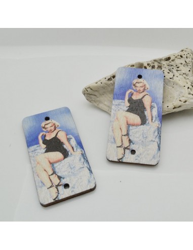 2 PZ Ciondoli Elemento 2 FORI pendente in legno con disegni marilynmonroe  25 x 50 mm per orecchini