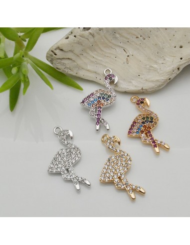 1 PZ Ciondoli Charms fenicottero con zirconi 22 x 11 mm in rame per le tue creazioni