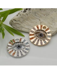 Ciondolo mezzo occhio greco in rame con zirconi 18 mm 1pz Gioie d'Oriente