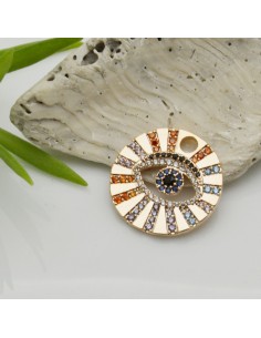Ciondolo mezzo occhio greco in rame con zirconi 18 mm 1pz Gioie d'Oriente 2