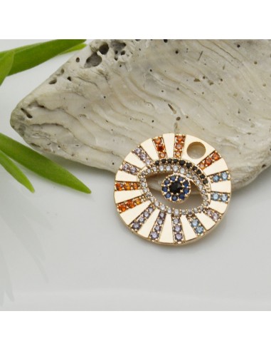 Ciondolo mezzo occhio greco in rame con zirconi 18 mm 1pz Gioie d'Oriente