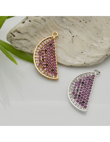 Ciondolo anguria in ottone con zirconi fucsia 9x22 mm 1pz Gioie d'Oriente