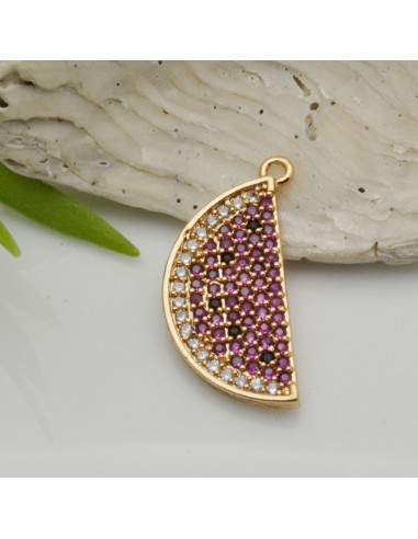 Ciondolo anguria in ottone oro con zirconi fucsia 9x22 mm 1pz Gioie d'Oriente