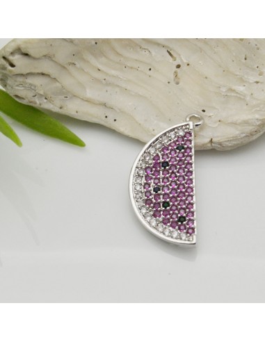 Ciondolo anguria in ottone argento con zirconi fucsia 9x22 mm 1pz Gioie d'Oriente
