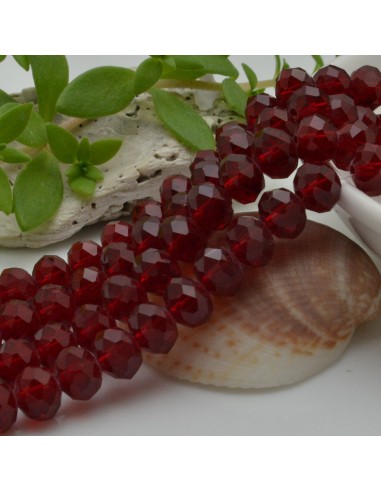 Filo di Mezzi Cristalli cinesi Bordeaux rondelle cipollotti 6x8mm sfaccettati briolette 65-70pz GDO | Gioie d'Oriente