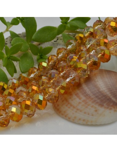 Filo di Mezzi Cristalli cinesi Arancione AB rondelle cipollotti 6x8mm sfaccettati briolette 65-70pz GDO | Gioie d'Oriente