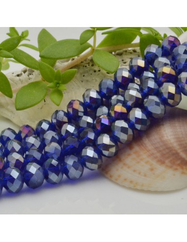 Filo di Mezzi Cristalli cinesi Blu AB rondelle cipollotti 6x8mm sfaccettati briolette 65-70pz GDO | Gioie d'Oriente