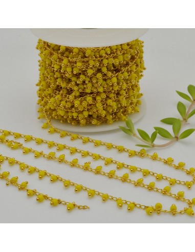 Catena Rosario con perline indiane 2 mm col giallo base oro conf 50 cm  per fai da te