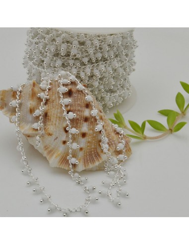 Catena Rosario con perline indiane 2 mm base argento col bianco conf 50 cm per fai da te