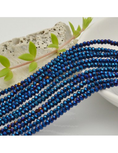 Filo di Mezzi Cristalli Blu Metallic Rondelle 2x3mm Sfaccettati Briolette 200pz GDO | Gioie d'Oriente