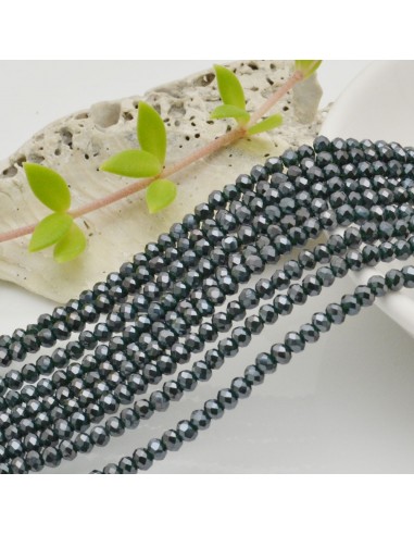 Filo di Mezzi Cristalli Petrolio Scuro Rondelle 2x3mm Sfaccettati Briolette 200pz GDO | Gioie d'Oriente