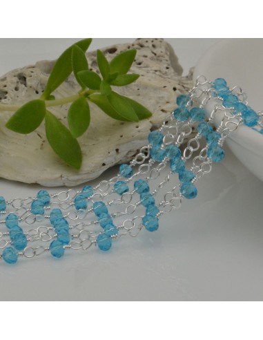 Catena rosario di cristalli colore azzurro trasparente da 3mm concatenati con filo argento in ottone 50cm | GDO
