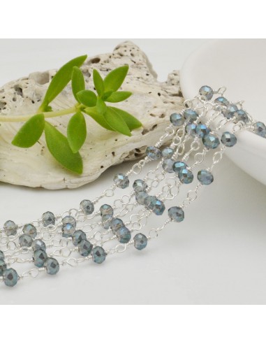 catena rosario cristalli 3 mm concatenata filo argento in ottone colore zaffiro 50 cm per fai da te