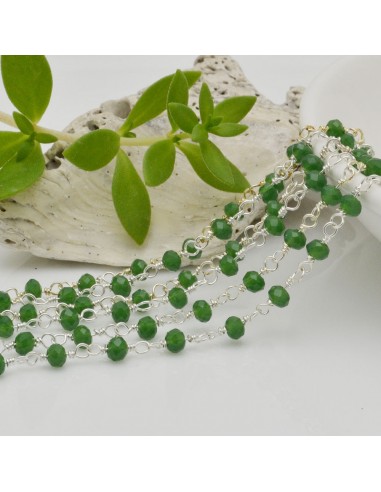 Catena rosario di cristalli colore verde pieno da 3mm concatenati con filo argento in ottone 50cm | GDO