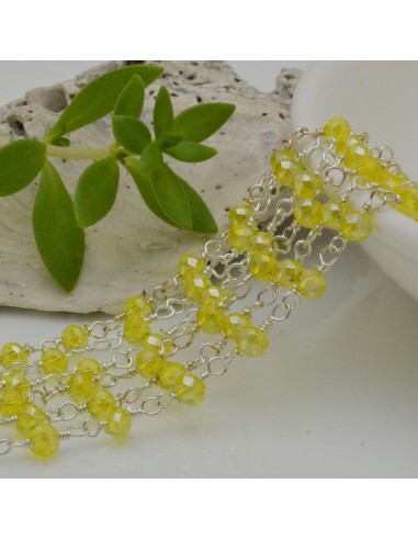 Catena rosario di cristalli colore giallo AB da 3mm concatenati con filo argento in ottone 50cm | GDO