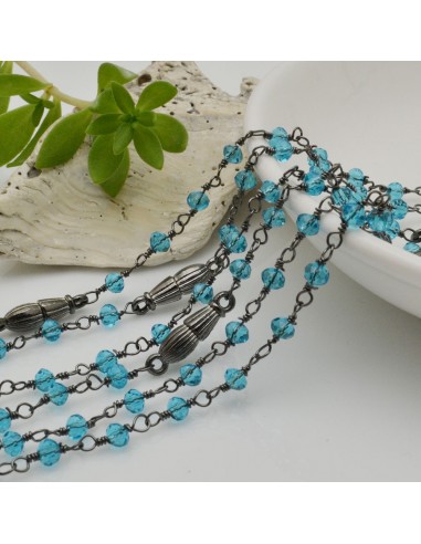 catena rosario concatenata cristalli azzurro 3 mm intercalate pallina fili canna di fucile in ottone 50 cm