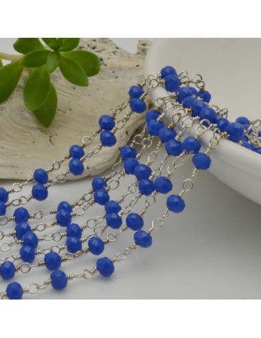 Catena rosario di cristalli colore blu da 3mm concatenati con filo argento in ottone 50cm | GDO