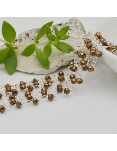Catena rosario di cristalli colore oro metallic da 3mm concatenati con filo argento in ottone 50cm | GDO