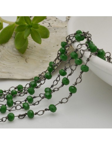 catena rosario cristalli colore verde 3 mm concatenata filo canna di fucile in ottone 50 cm per fai da te