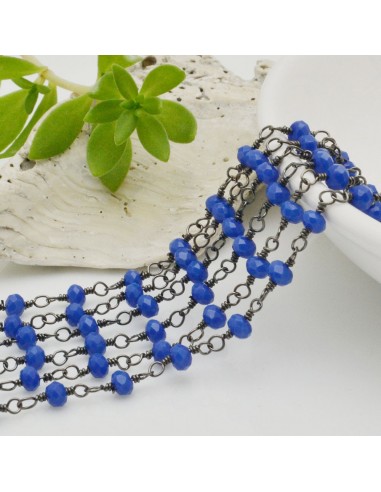 catena rosario cristalli colore blu 3 mm concatenata filo canna di fucile in ottone 50 cm per fai da te
