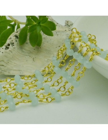 catena rosario cristalli colore verde giada 4 mm concatenata filo oro in ottone 50 cm per fai da te