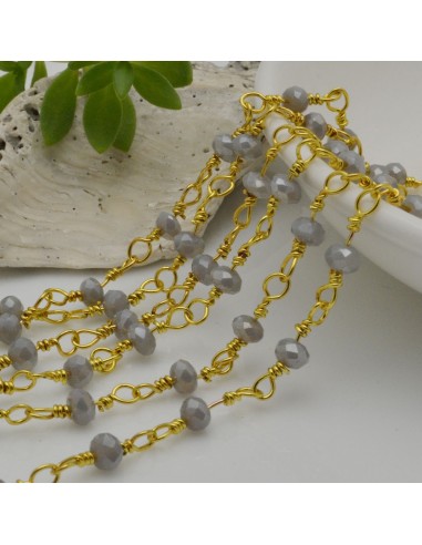 Catena rosario di cristalli colore grigio chiaro AB da 4mm concatenati con filo oro in ottone 50cm GDO