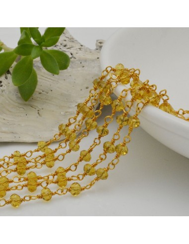 catena rosario cristalli colore Topazio 3 mm concatenata filo oro in ottone 50 cm per fai da te