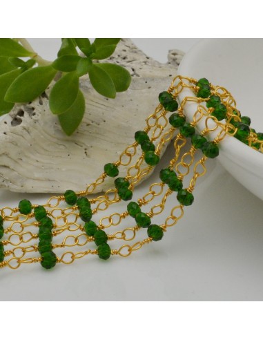Catena rosario di cristalli colore verde trasparente da 4mm concatenati con filo oro in ottone 50cm GDO