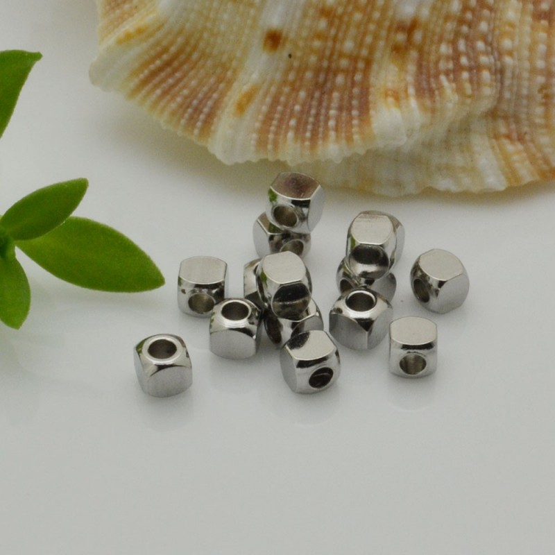 Distanziatori cubo in Acciaio 3 mm con foro 1.5 mm 10 pz idea per bracciale fai da te