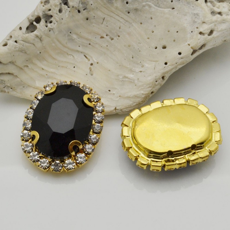 Cristallo in vetro colore Nero incastonato con base oro con strass 18x22mm 1pz | GDO