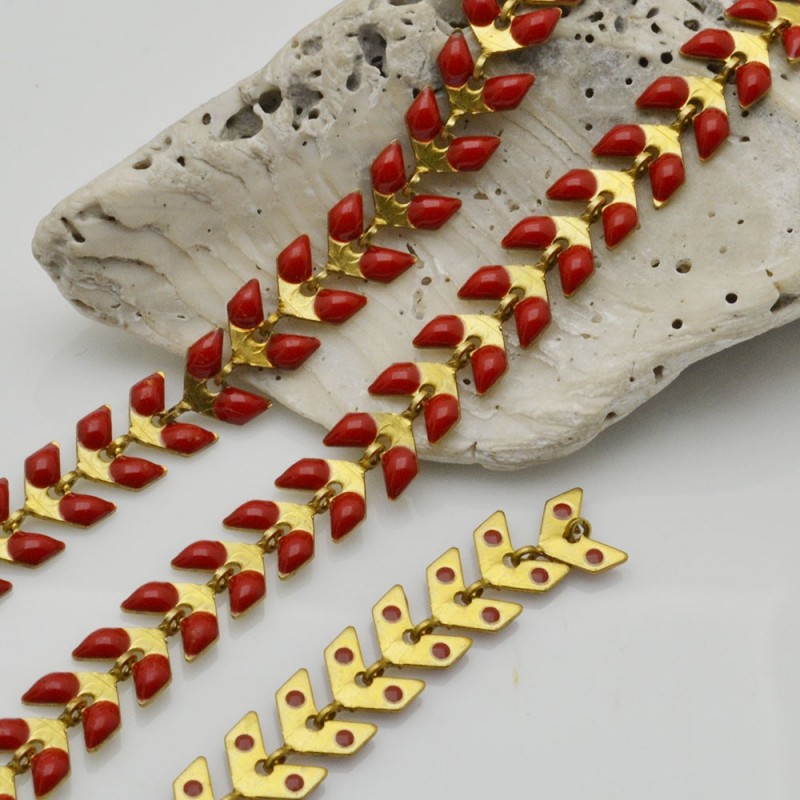 catena spina di pesce smaltato in una parte 6,5 mm colore rosso in ottone 50 cm per le tue creazioni 