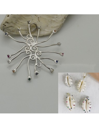 base per conchiglia in argento 925 porta conchiglia con zircone colorato  per decorare le tuo gioielli