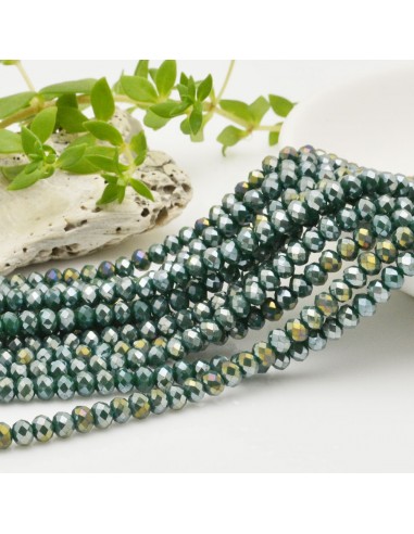 Filo di Mezzi Cristalli Verde Scuro AB Rondelle 3x4mm Sfaccettati Briolette 125 a 145pz GDO | Gioie d'Oriente