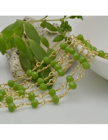 Catena rosario di cristalli colore verde chiaro da 4mm concatenati con filo oro in ottone 50cm GDO