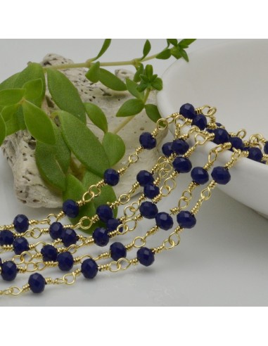Catena rosario di cristalli colore blu scuro da 4mm concatenati con filo oro in ottone 50cm GDO