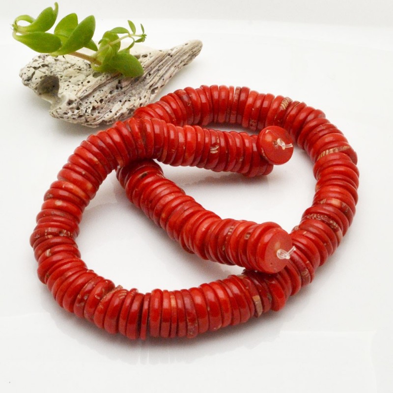 corallo bambù liscio forma disco colore rosso circa 12 x 5 mm fili 40 cm per i tuoi  gioielli