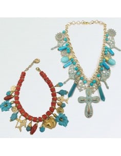 Moda Fantastico collana corallo e turchese 