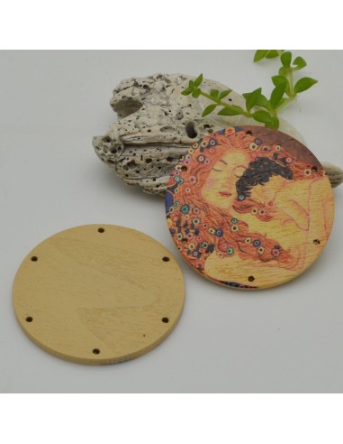2 PZ Ciondoli Elemento 6 FORI pendente in legno con disegno  45 mm per orecchini per le tue creazioni